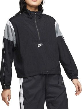 Nike Black Windbreaker Half-Zip Jacket with Gray & White Accents